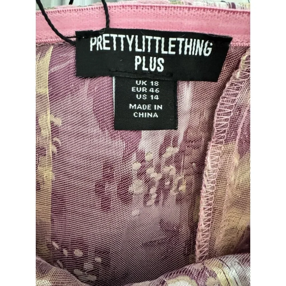 NWT Pretty Little Thing Plus Pink Floral JACQUARD Satin Corset Size US 14 - Picture 7 of 7